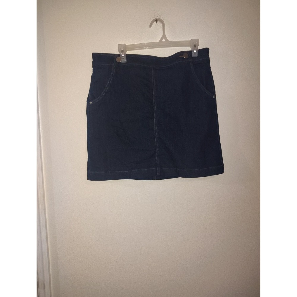 LOFT Ann Taylor Women Dark Wash Denim Mini Skirt Size 14 Blue A-Line Zip Back